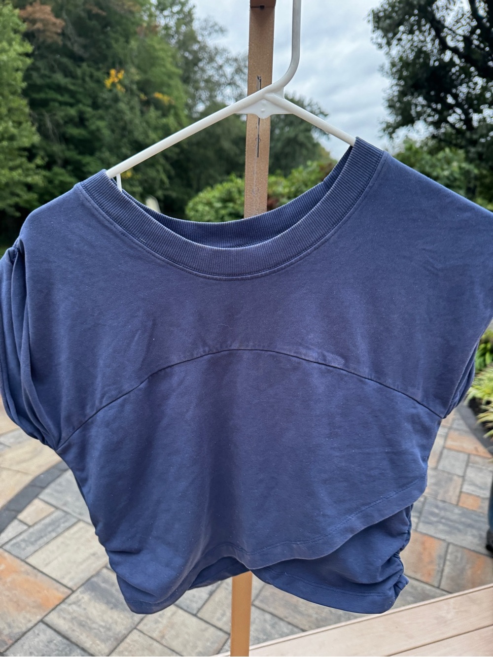 FP Movement Free People Hot Shot Crossover Crop Top Washed Navy Blue Med Cropped
